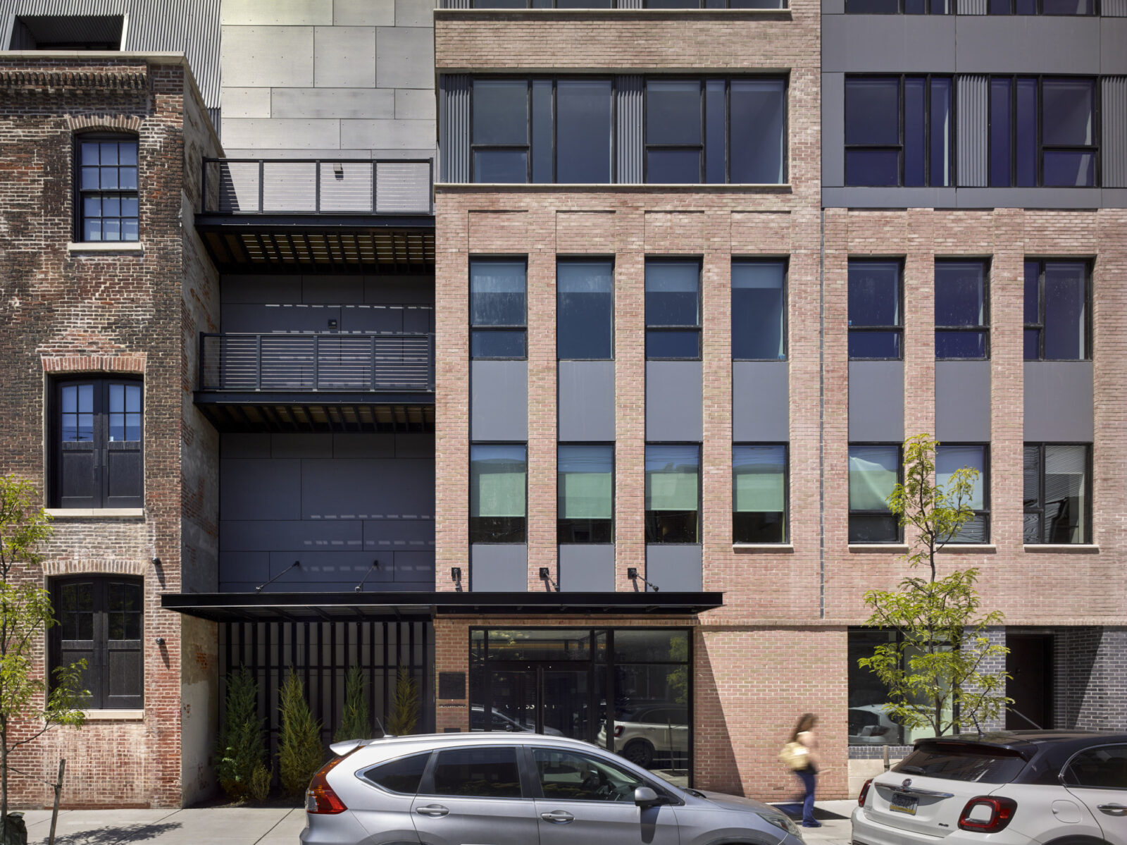 Urban mixed-use building exterior detail