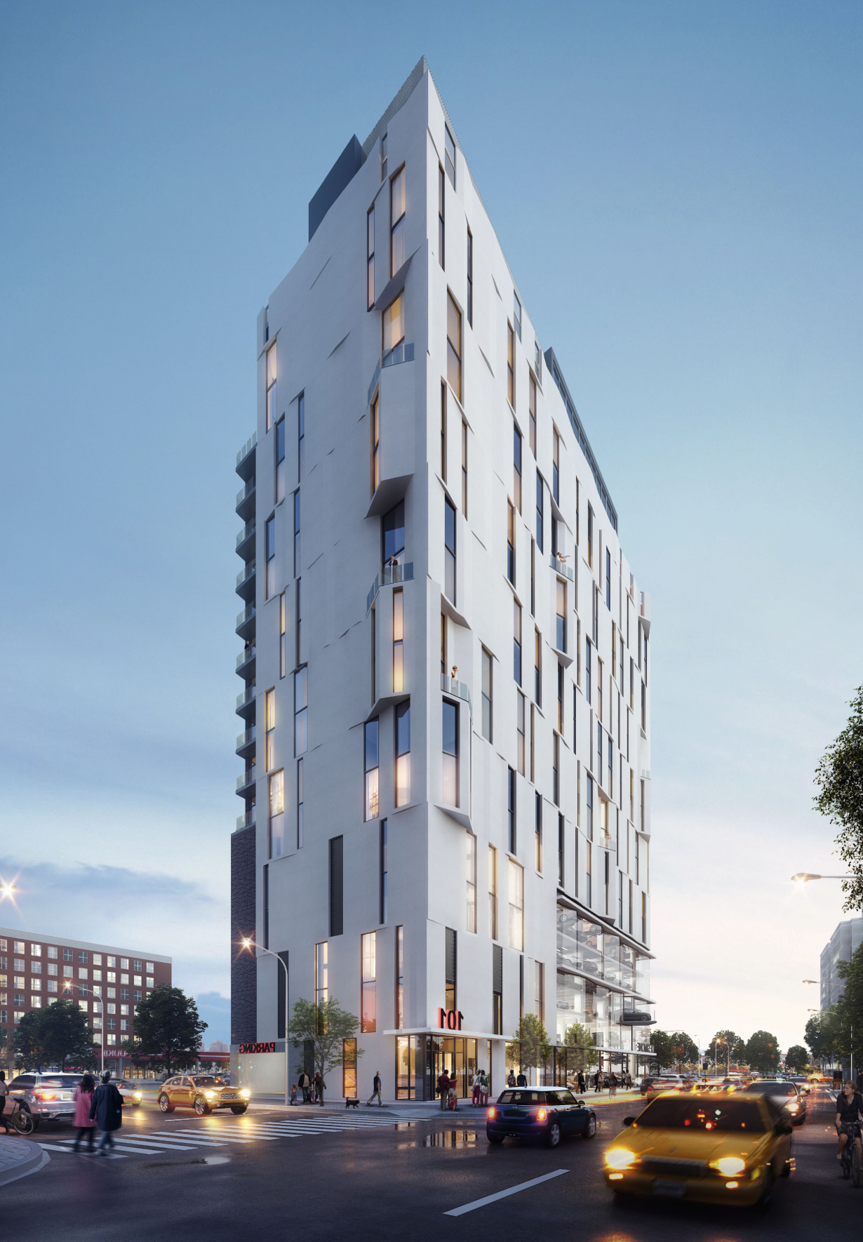 Interior lobby with exposed structure