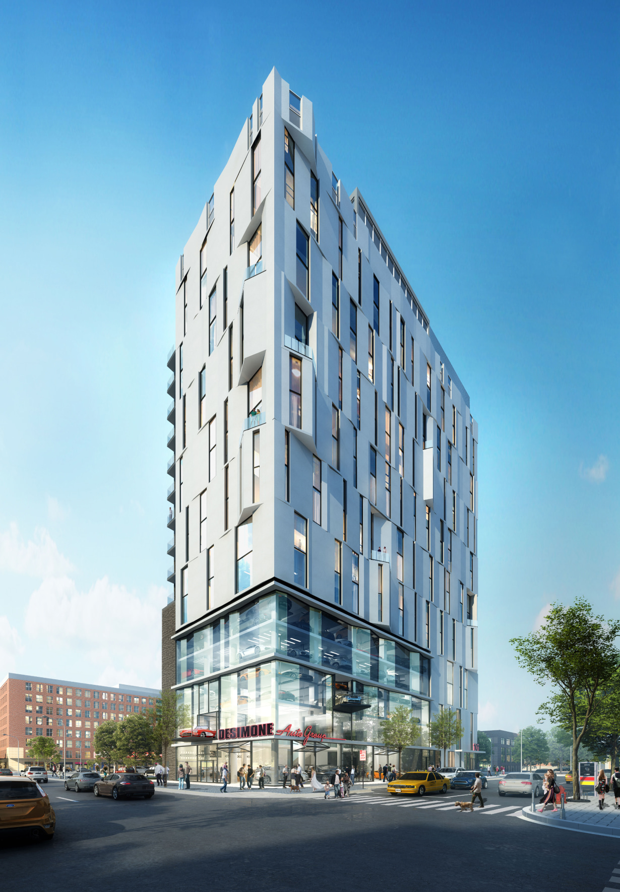 Interior lobby with exposed structure